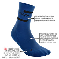 Run Compression Socks 4.0 Mid Cut - Men by CEP Sports in blue with moisture management, ankle support, and padded footbed for injury prevention