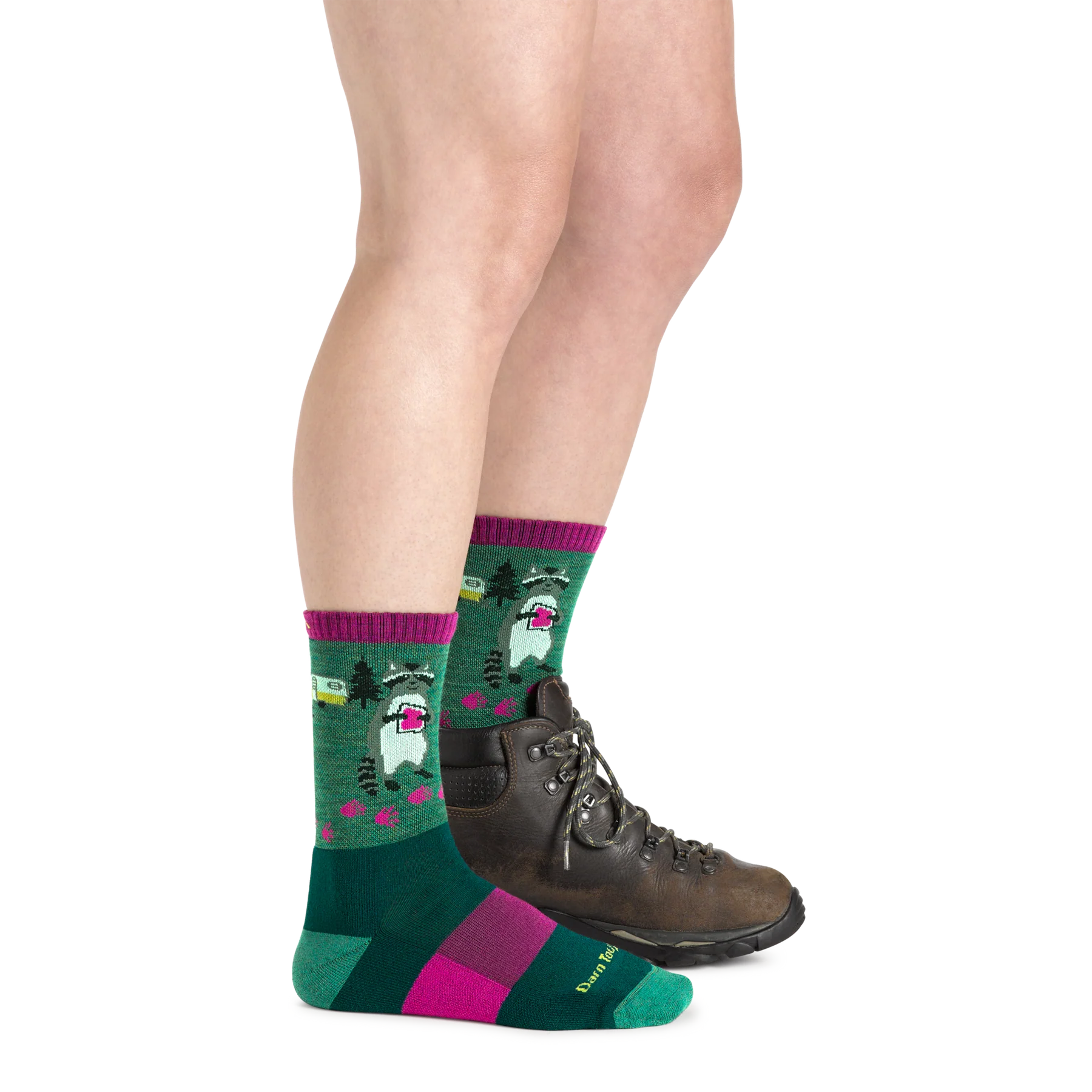 Critter Club Micro Crew Lightweight w/ Cushion Hiking Sock - Women by Darn Tough in green and purple with cushioned support for comfortable outdoor hiking