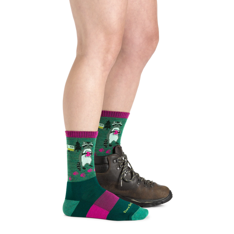 Critter Club Micro Crew Lightweight w/ Cushion Hiking Sock - Women by Darn Tough in green and purple with cushioned support for comfortable outdoor hiking