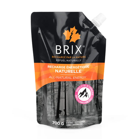 Energy Gel - Himalayan Salt by Brix in black and orange pouch, natural endurance nutrition with maple syrup and Himalayan salt for running