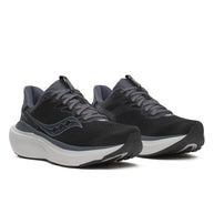 Pair of Saucony Echelon 11 men's road running shoes in Black/Gunmetal, front three-quarter view