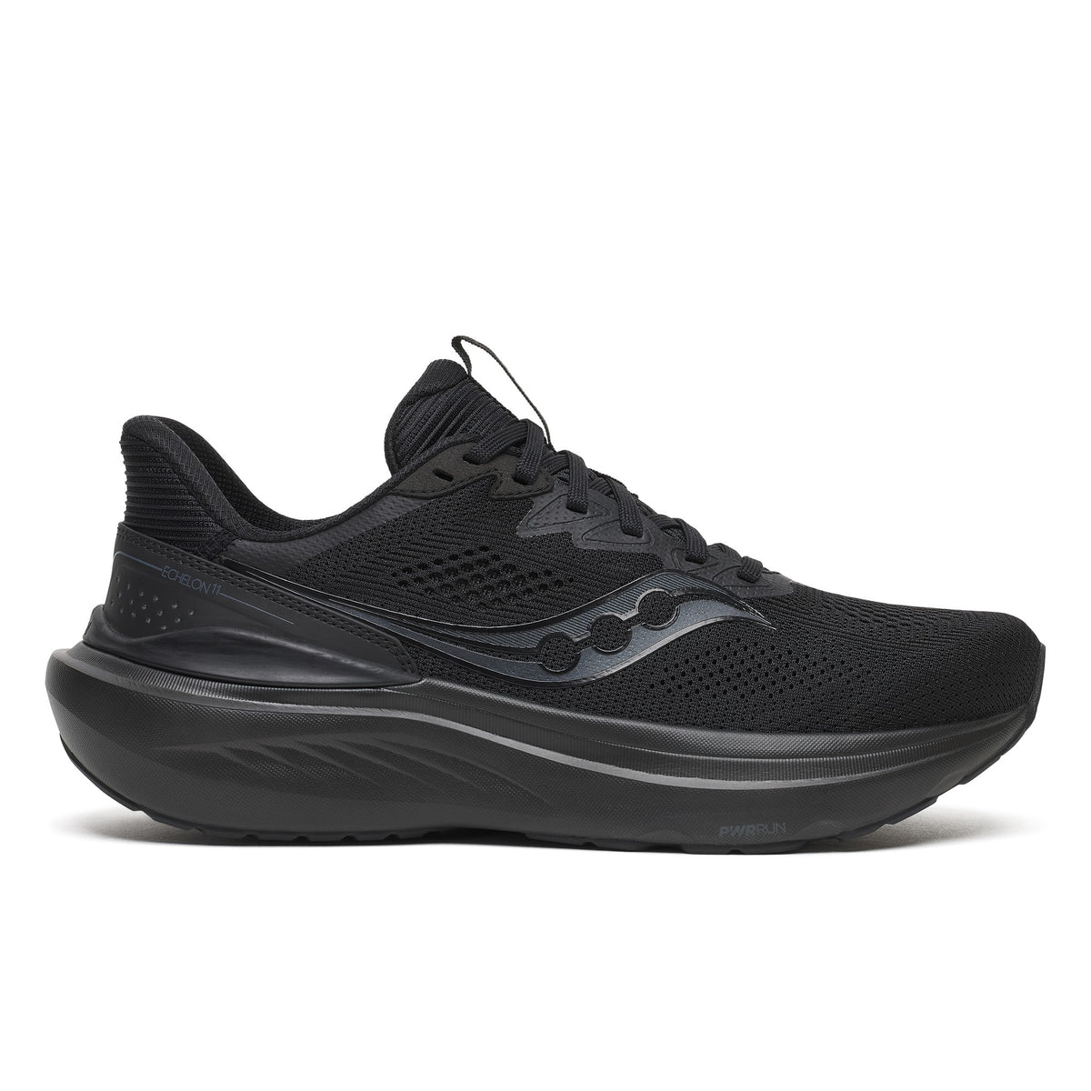 Saucony Echelon 11 men's road running shoe in Triple Black, side view