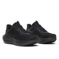 Pair of Saucony Echelon 11 men's road running shoes in Triple Black, front three-quarter view