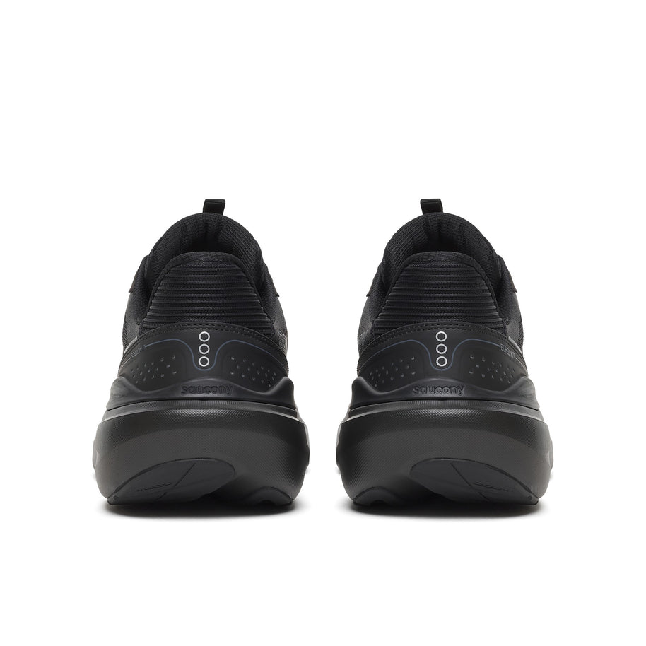 Back heel view of a pair of Saucony Echelon 11 men's road running shoes in Triple Black