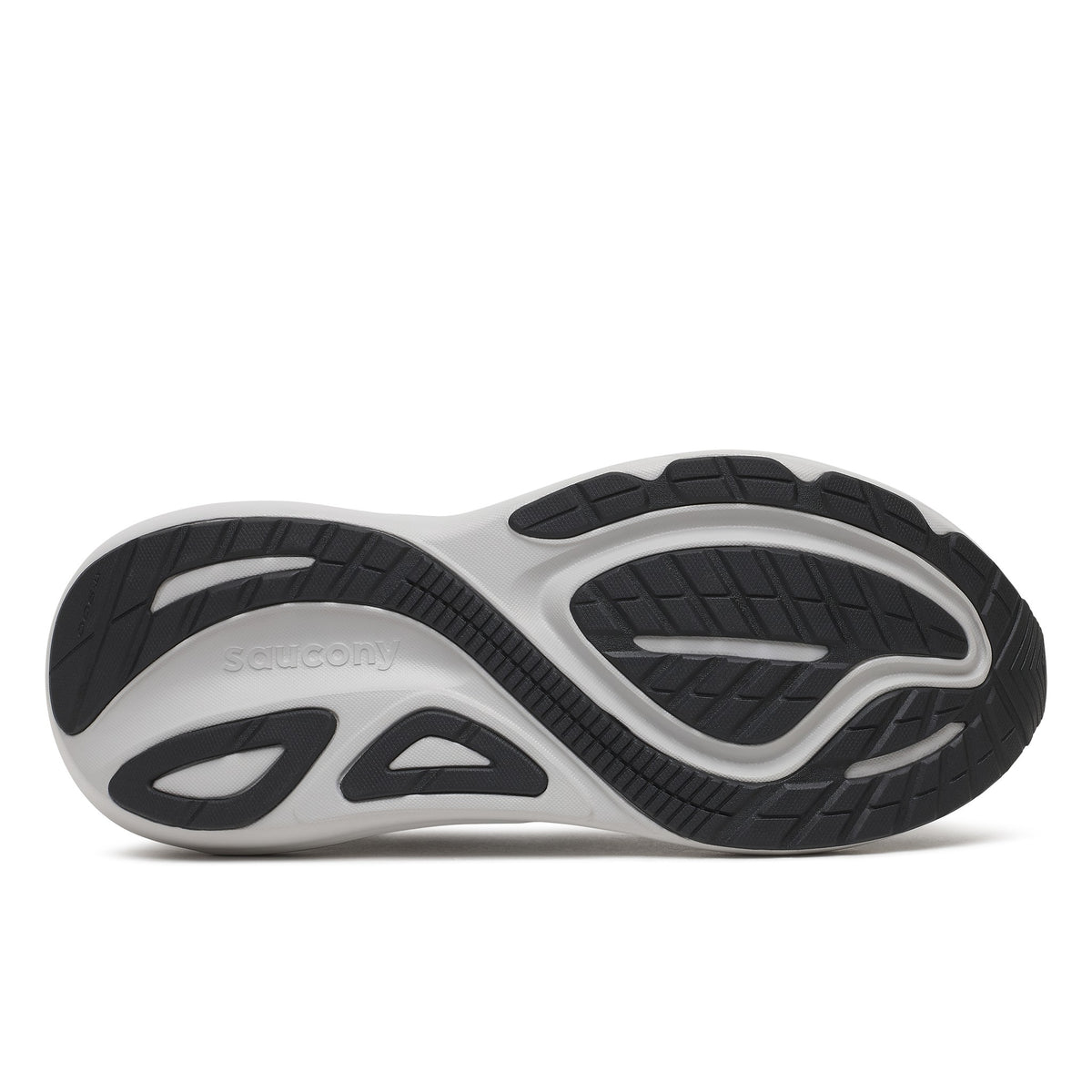 Outsole of the Saucony Echelon 11 Wide men's road running shoe in Black/Gunmetal showing the tread pattern