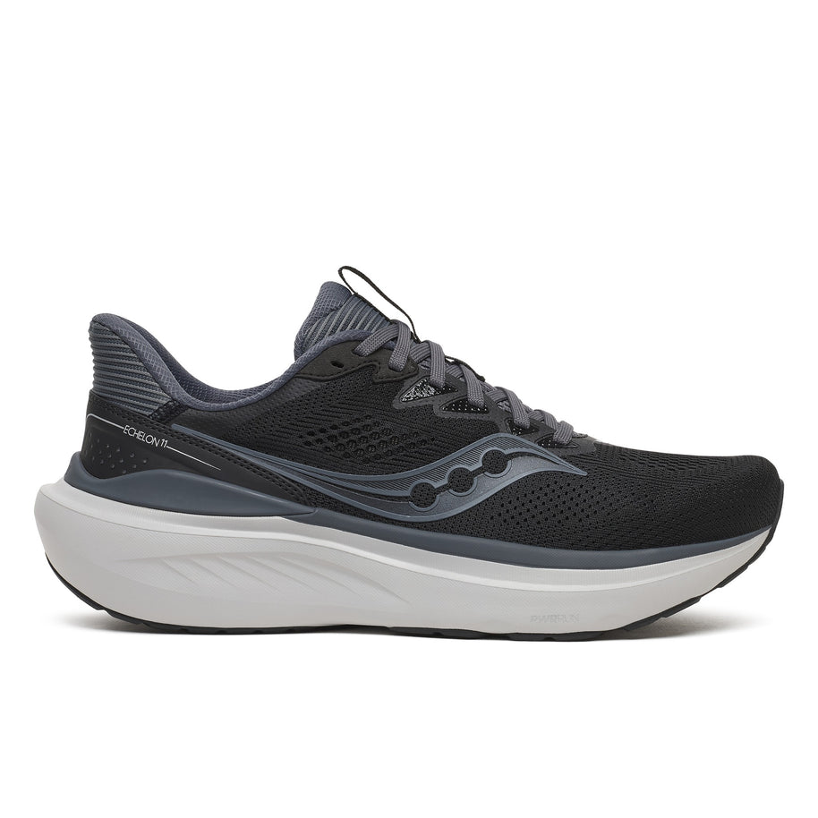 Saucony Echelon 11 Wide women's road running shoe in Black/White, side view
