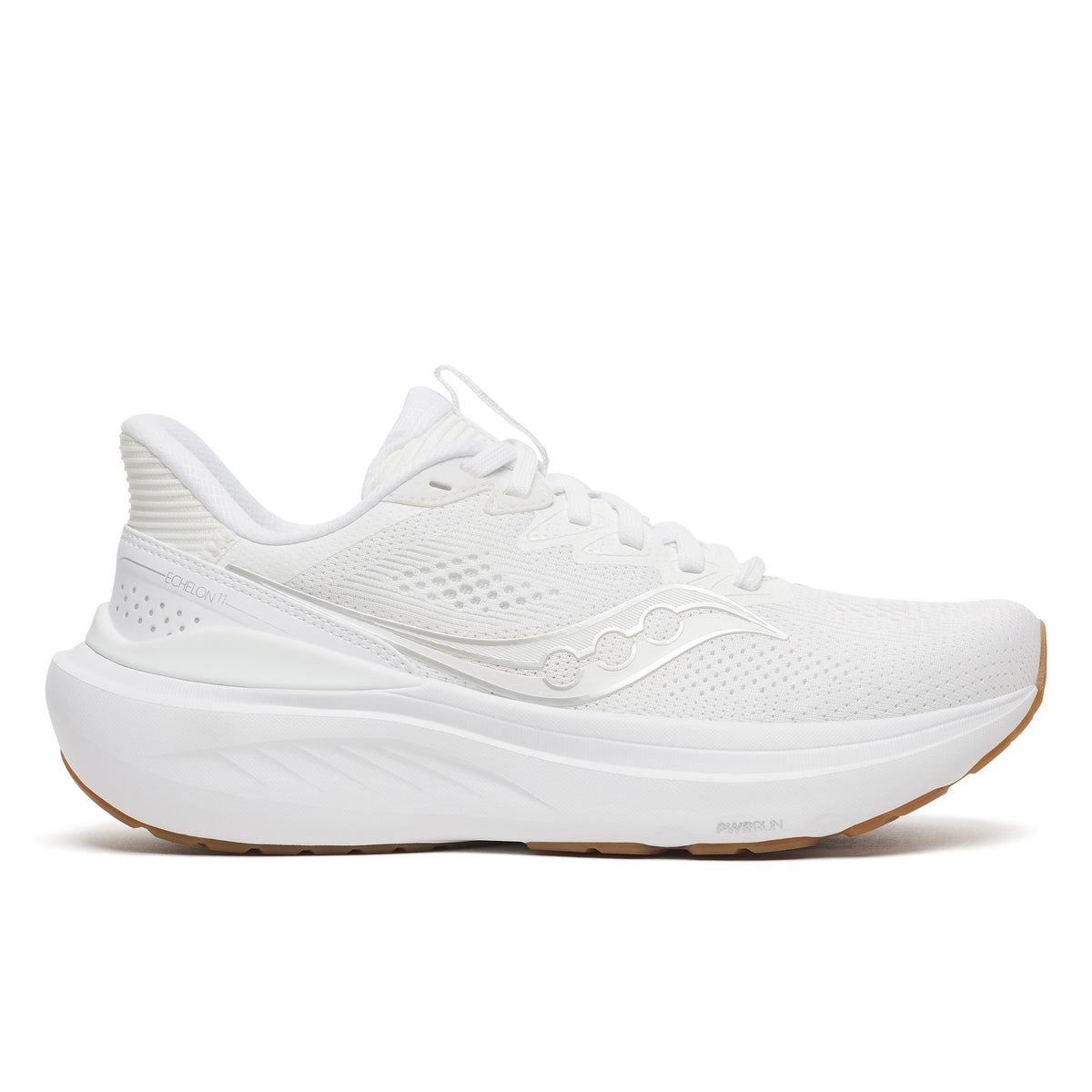 Saucony Echelon 11 Wide women's road running shoe in White/Gum (white with gum outsole), side view