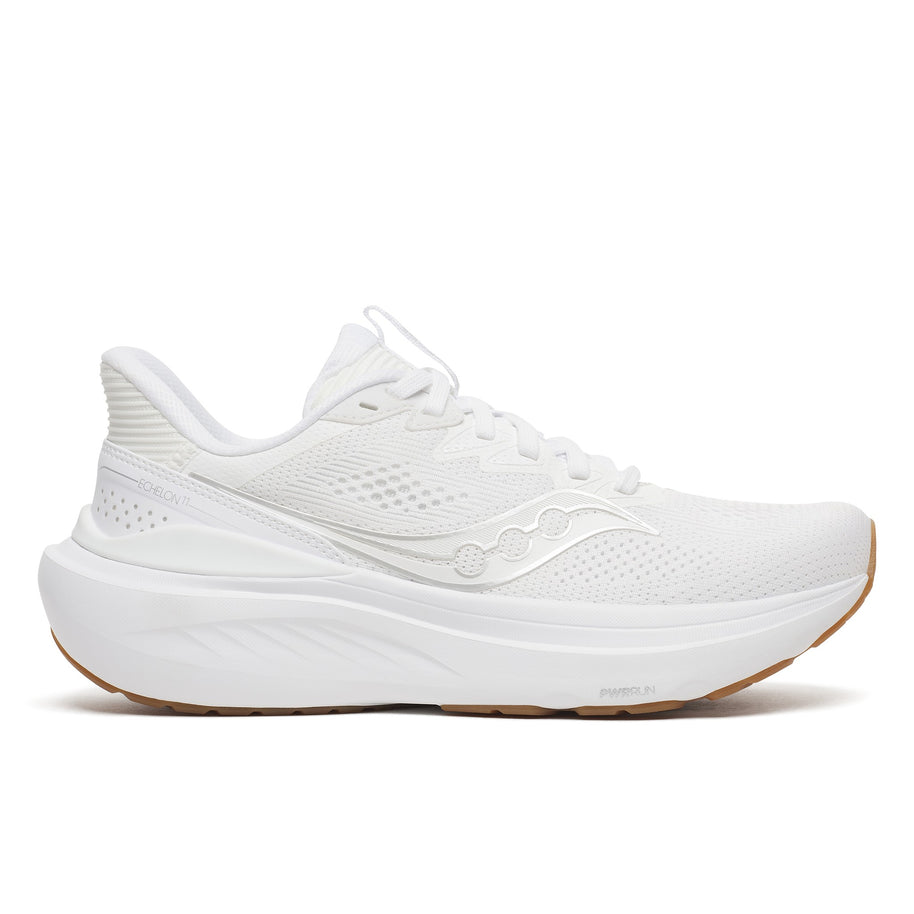Saucony Echelon 11 Wide women's road running shoe in White/Gum (white with gum outsole), side view