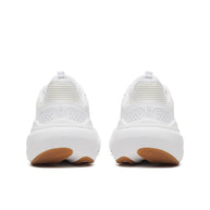 Back heel view of a pair of Saucony Echelon 11 Wide women's road running shoes in White/Gum (white with gum outsole)