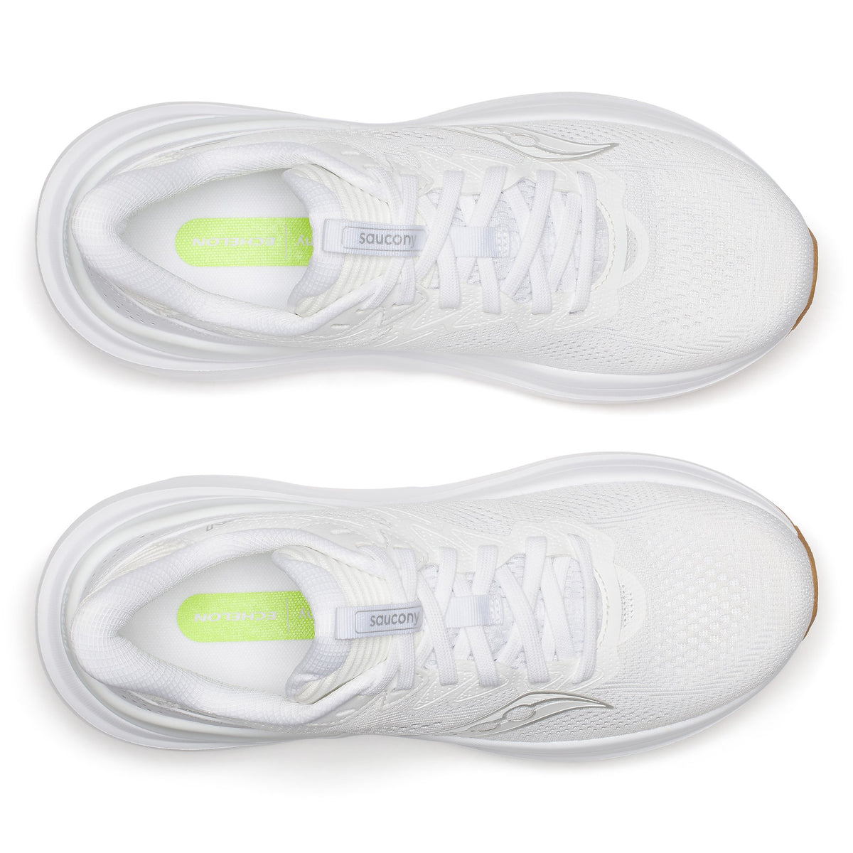 Top-down view of a pair of Saucony Echelon 11 Wide women's road running shoes in White/Gum (white with gum outsole)