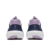 Back heel view of a pair of Saucony Echelon 11 Wide women's road running shoes in Naval/Pastel (navy with lilac trim)