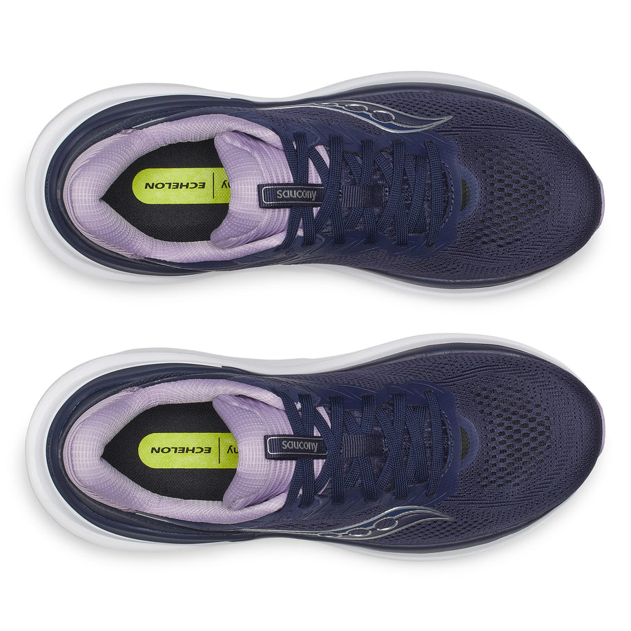 Top-down view of a pair of Saucony Echelon 11 Wide women's road running shoes in Naval/Pastel (navy with lilac trim)