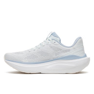 Saucony Echelon 11 Wide women's road running shoe in Hue/Celestial (white with pale blue trim), inner side view showing the Saucony logo