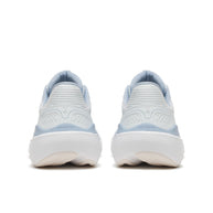 Back heel view of a pair of Saucony Echelon 11 Wide women's road running shoes in Hue/Celestial (white with pale blue trim)