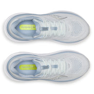 Top-down view of a pair of Saucony Echelon 11 Wide women's road running shoes in Hue/Celestial (white with pale blue trim)