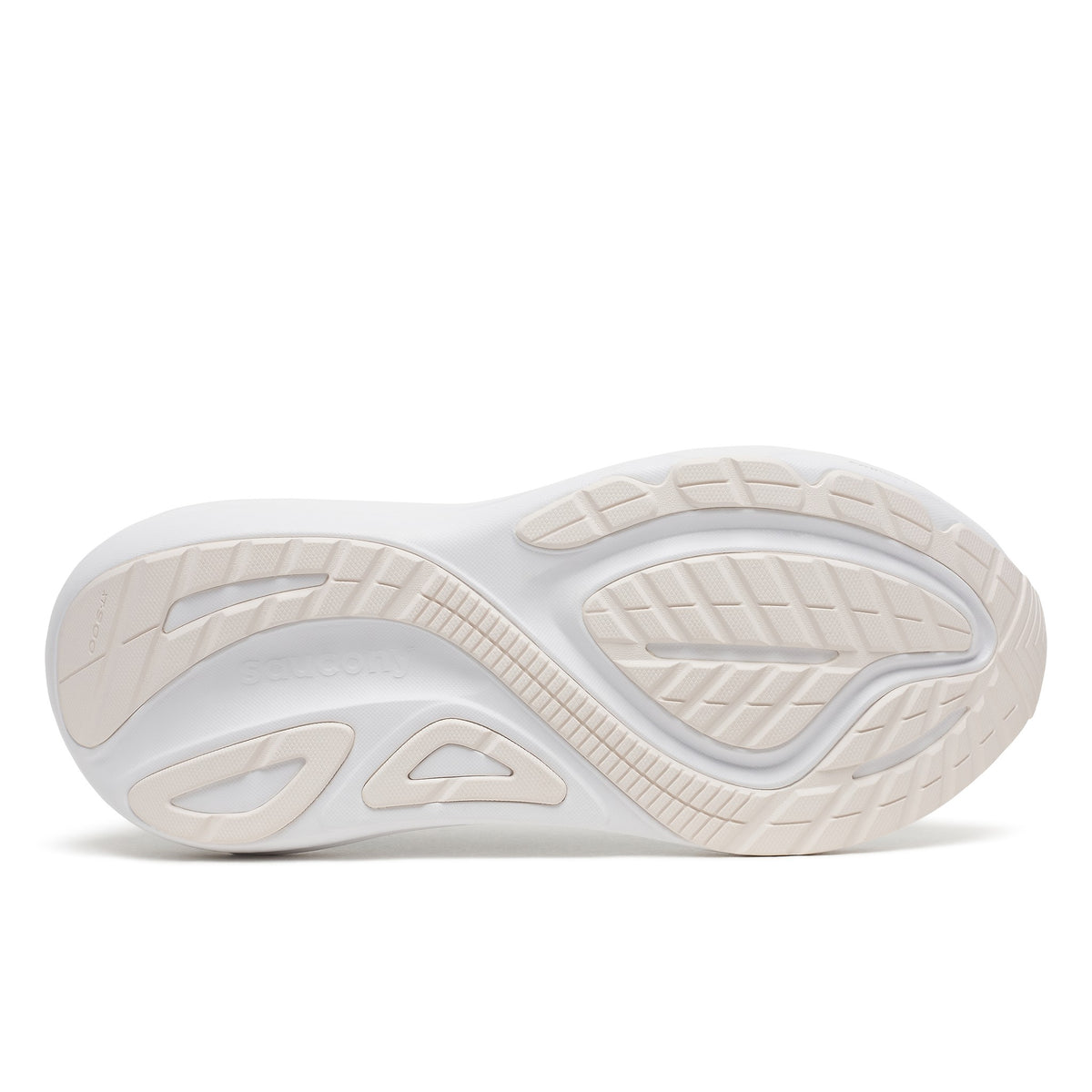 Outsole of the Saucony Echelon 11 Wide women's road running shoe in Hue/Celestial (white with pale blue trim), tread pattern