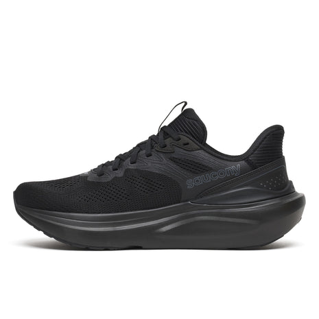 Saucony Echelon 11 Wide women's road running shoe in Triple Black, inner side view showing the Saucony logo