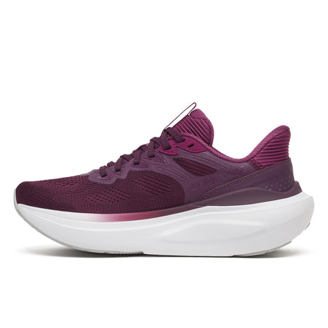 Saucony Echelon 11 women's road running shoe in Eggplant/Plum, inner side view showing the Saucony logo
