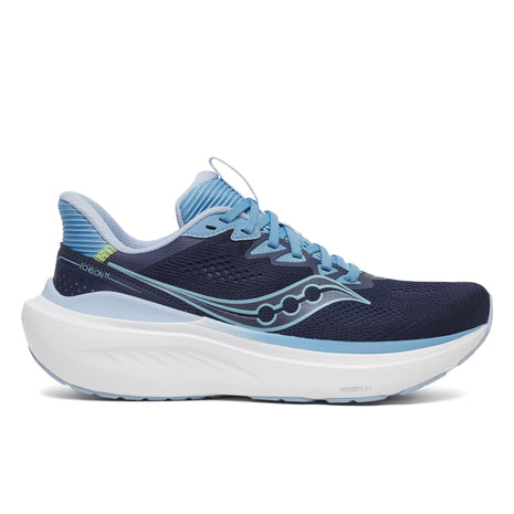 Saucony Echelon 11 women's road running shoe in Naval/Blissful, side view of navy upper with light blue trim