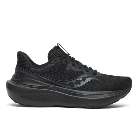 Saucony Echelon 11 women's road running shoe in Triple Black, side view of all-black upper, midsole and outsole