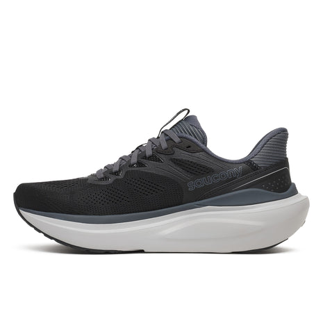 Saucony Echelon 11 X Wide men's road running shoe in Black/Gunmetal, inner side view showing the Saucony logo