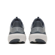 Back heel view of a pair of Saucony Echelon 11 X Wide men's road running shoes in Fossil/Gunmetal (light grey with dark grey trim)