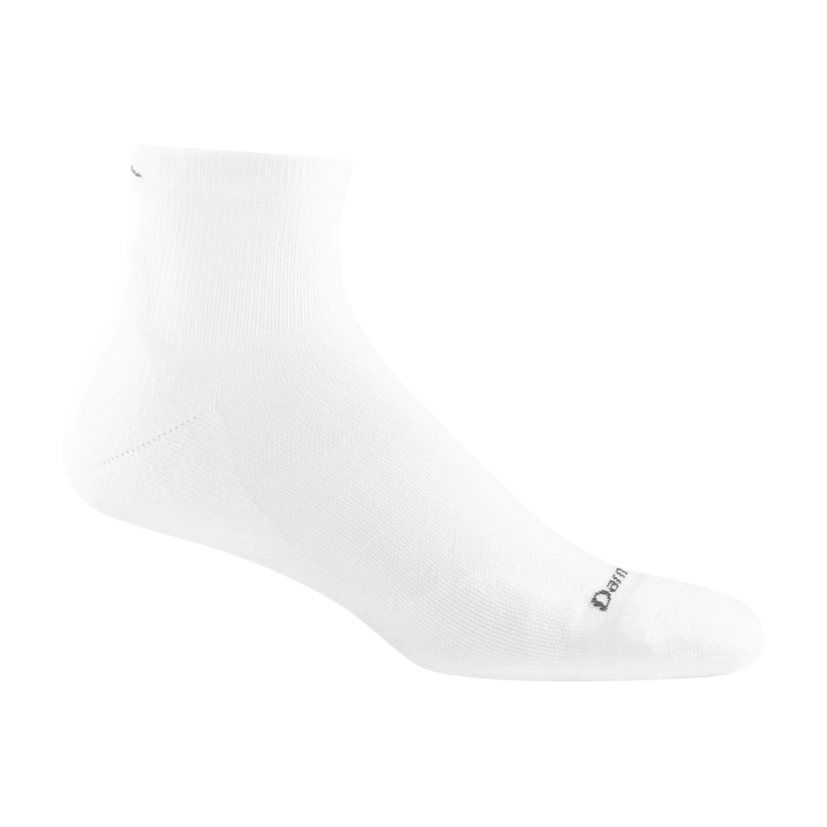 Run Quarter Ultra-Lightweight w/Cushion Running Sock - Men by Darn Tough in white with ankle coverage and silky ribbing for running and training
