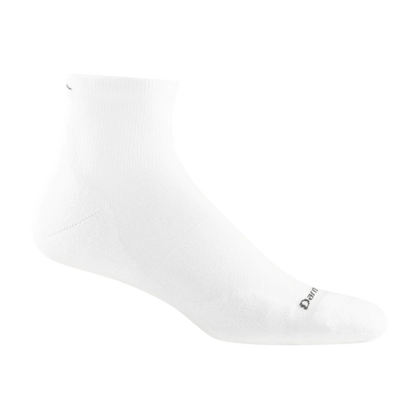 Run Quarter Ultra-Lightweight w/Cushion Running Sock - Men by Darn Tough in white with ankle coverage and silky ribbing for running and training