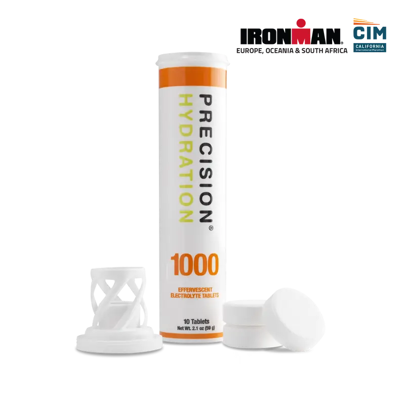 PH Electrolyte Tabs by Precision Fuel & Hydration in white and orange, moderate strength effervescent electrolyte tablets for hydration and endurance
