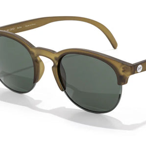 Avila by Sunski in olive green half frame sunglasses, lightweight with metal details and no wire nose pads, unisex for daily wear