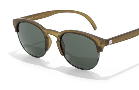 Avila by Sunski in olive green half frame sunglasses, lightweight with metal details and no wire nose pads, unisex for daily wear