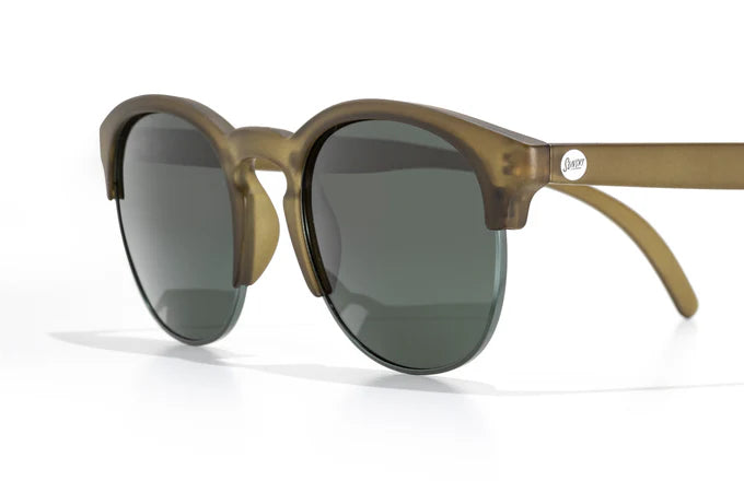 Avila by Sunski in olive green half frame glasses with metal details, lightweight and versatile for men and women outdoor use
