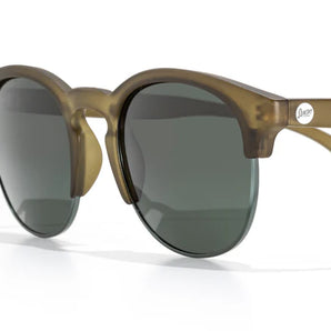 Avila by Sunski in olive green half frame glasses with metal details, lightweight and versatile for men and women outdoor use