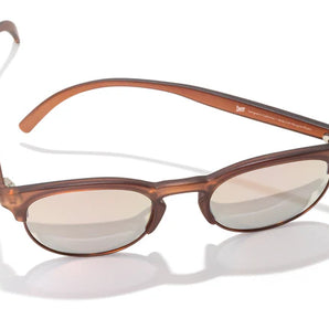 Avila by Sunski in translucent brown half frame glasses with metal details and no wire nose pads, lightweight unisex eyewear