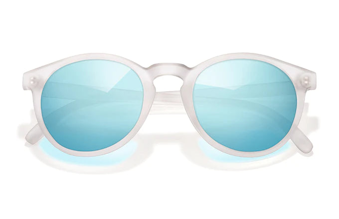 Dipsea by Sunski in translucent white with blue lenses, stylish round frame glasses blending city style and outdoor spirit for men and women