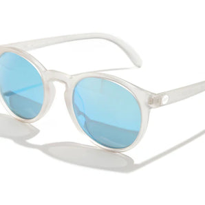 Dipsea by Sunski in clear frame with blue lenses, round sunglasses blending city style with outdoor spirit for men and women