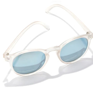 Dipsea by Sunski in translucent white with blue lenses, round frame sunglasses blending city style with outdoor spirit for men and women
