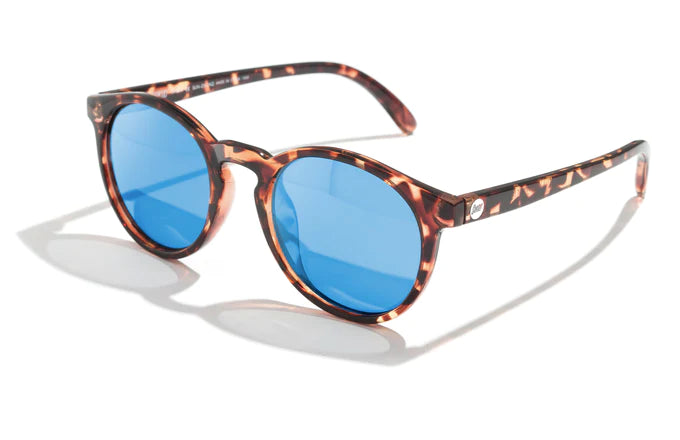 Dipsea by Sunski in tortoise frame with blue lenses, round sunglasses blending city style and outdoor spirit for men and women