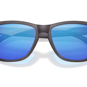 Headland by Sunski in black frame with blue mirrored lenses, classic rectangular wayfarer sunglasses for men and women designed for outdoor use