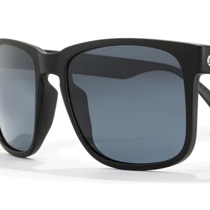Kiva sunglasses by Sunski in black with oversized rectangular frame and keyhole nose bridge for laid back sport style and weekend wear
