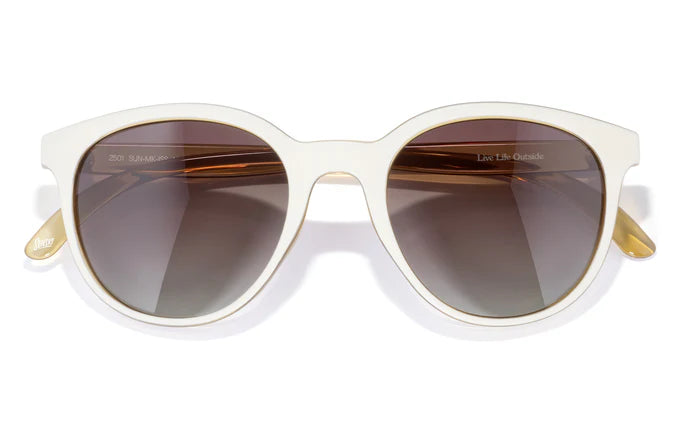 Makani by Sunski in white with brown polarized lenses, lightweight recycled frame with cat eye shape for all-day comfort and style