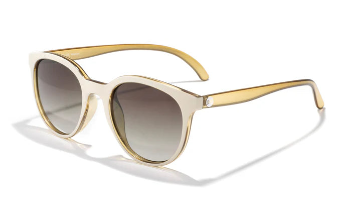 Makani by Sunski in beige with slight cat eye shape, polarized lenses, superlight recycled frames, comfortable glasses for men and women