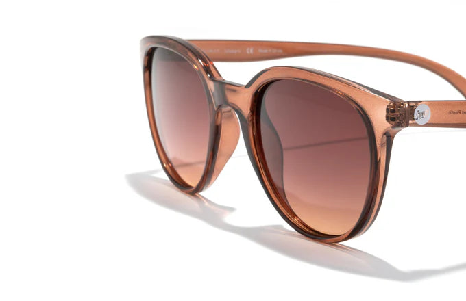 Makani by Sunski in translucent brown with polarized lenses and recycled lightweight frames, stylish cat eye sunglasses for all-day comfort