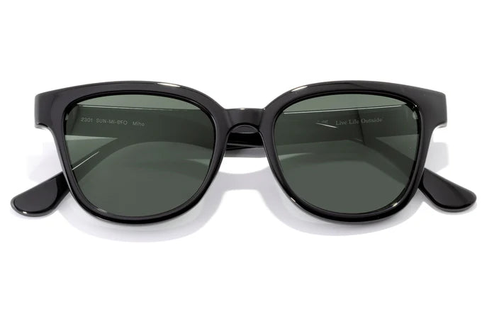 Miho by Sunski in black with green lenses, lightweight unisex sunglasses with timeless shape and nature-inspired colorway for everyday use