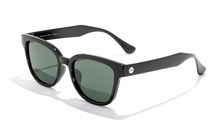 Miho sunglasses by Sunski in black with green lenses, timeless shape with curved lines, ideal for beach and casual wear