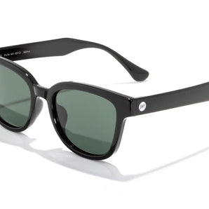 Miho sunglasses by Sunski in black with green lenses, timeless shape with curved lines, ideal for beach and casual wear