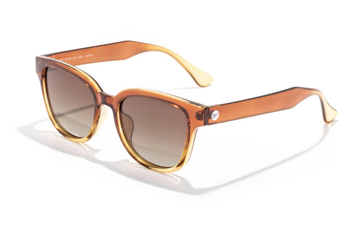 Miho sunglasses by Sunski in amber and yellow with nature-inspired lenses, timeless shape, ideal for beach and brunch wear