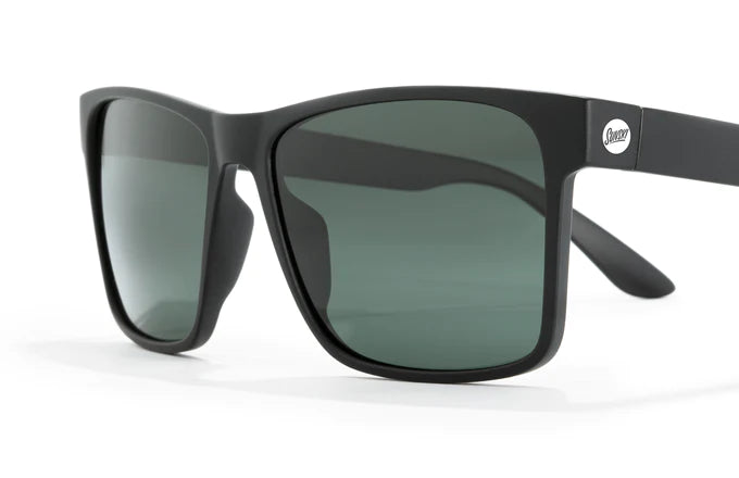 Puerto by Sunski in black with polarized lenses, square sport frame, lightweight recycled material, full coverage sun protection
