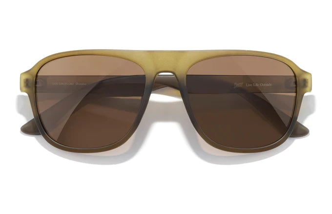 Shoreline by Sunski in matte olive with brown lenses, large square aviator sunglasses with retro style for adventure and broad coverage