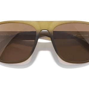 Shoreline by Sunski in matte olive with brown lenses, large square aviator sunglasses with retro style for adventure and broad coverage